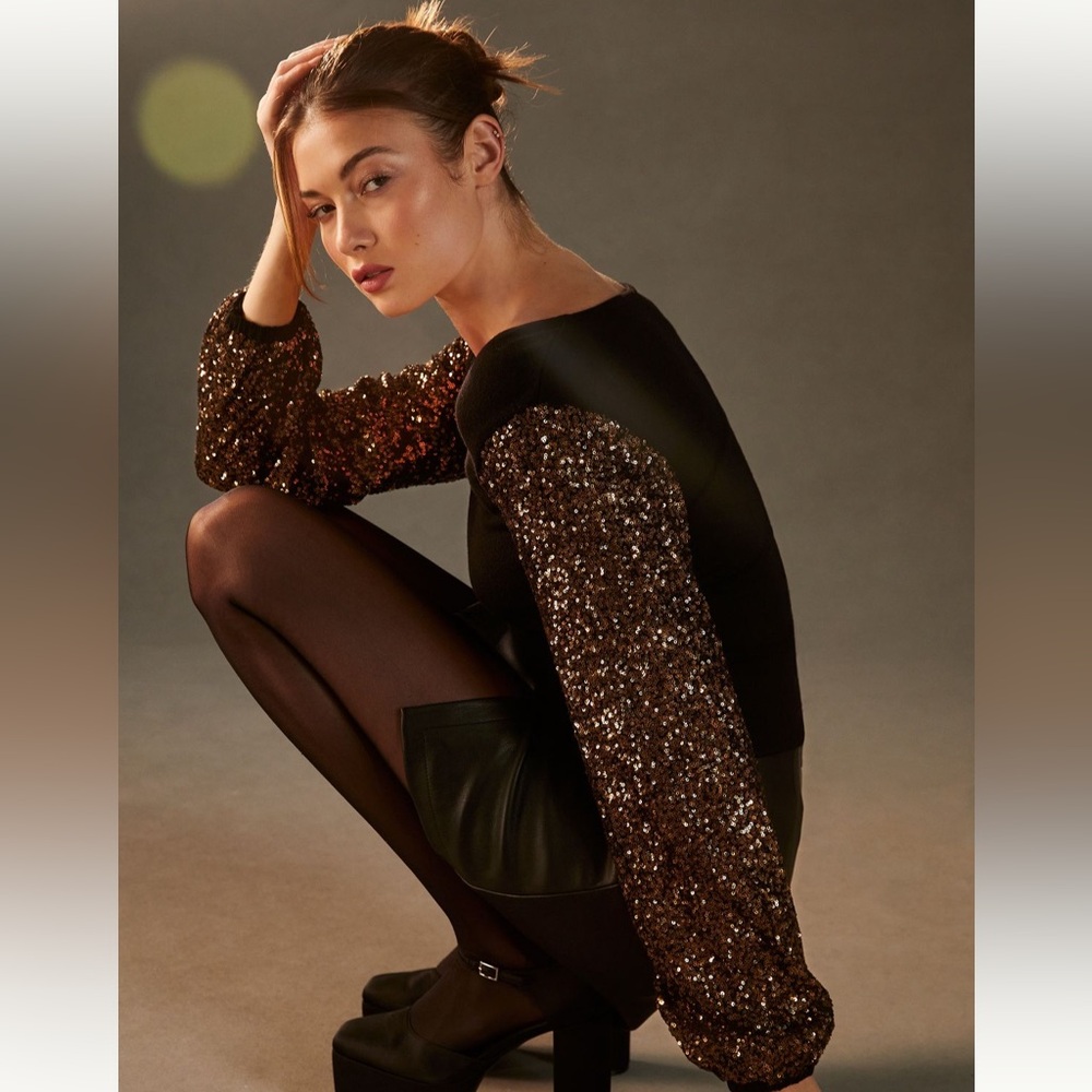 Anthropologie Bl-nk Sequin Sleeve Sweater